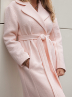 Женское серое пальто на запах с поясом