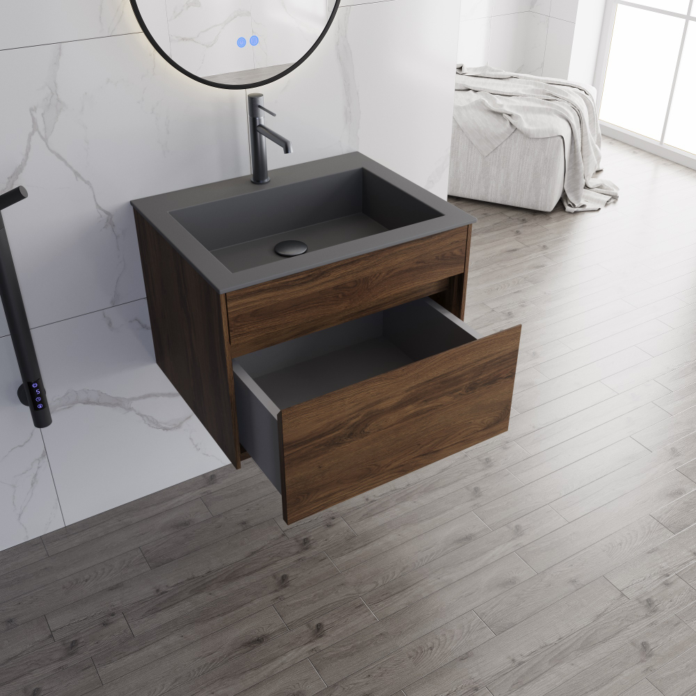 База под раковину Chiara 600 подвесная, 1 выкатной ящик soft-close, C.Oak