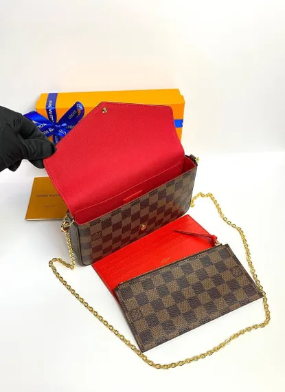 Клатч Louis Vuitton Felicie канва Damier Ebene коричневый