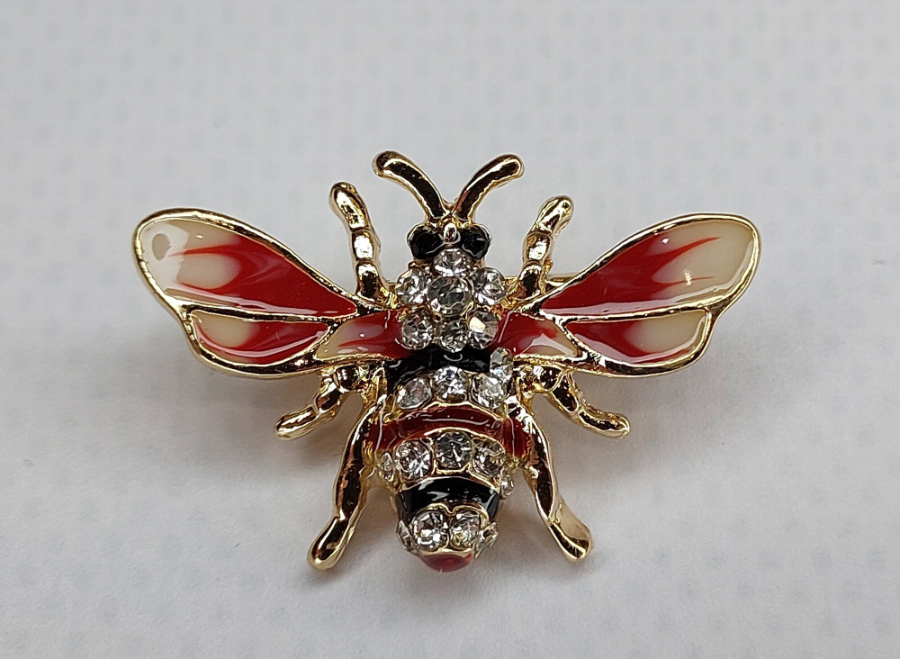 Брошка костюмная "Розовая пчела".  Строгая. Классическая.пчела" со стразами.