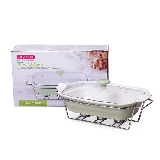 Мармит керамический прямоугольный 2.3 л со стеклянной крышкой (оливковый, розовый) Kamille