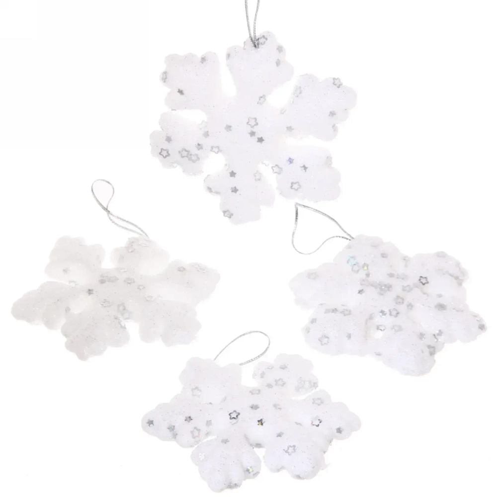 Ёлочные игрушки «Снежинка» 7,5 см (набор 4 шт), белый