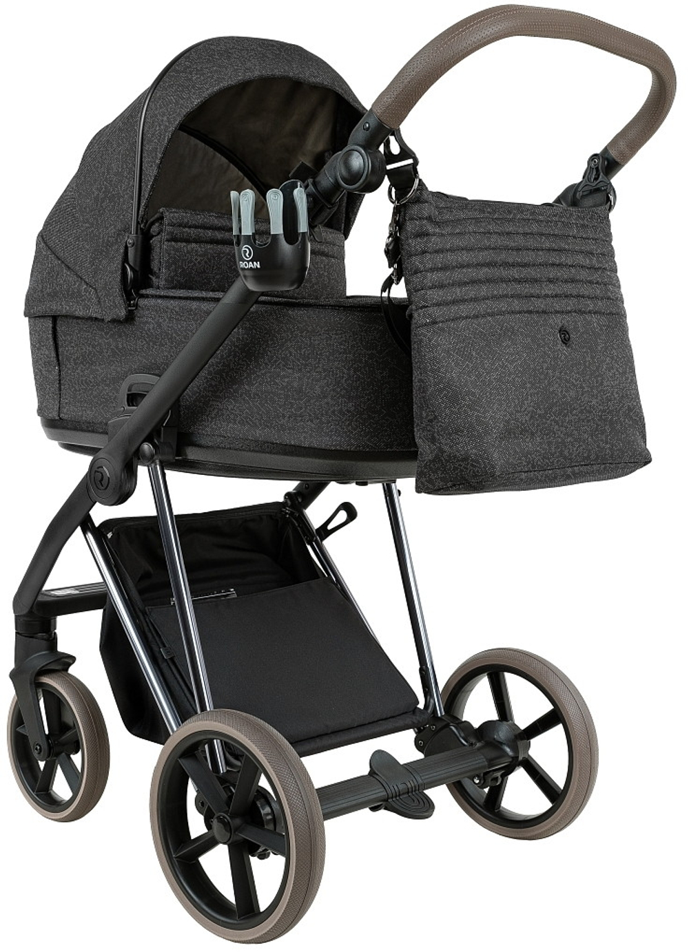 Детская коляска Roan Sol Vintage Luxury 2.0 3 в 1 с автокреслом Tutis Elo Lux EduSky Black PIX/55/D Pixel/Dark/Nickel/руч.Cappuccino
