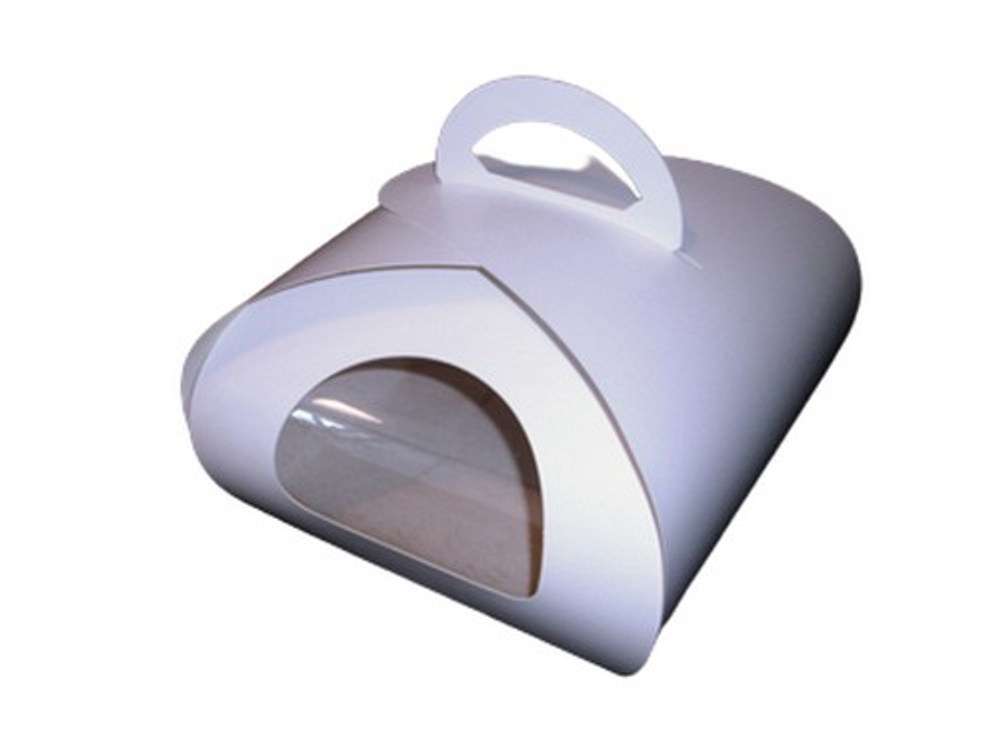 Коробка для торта с ручкой и окном картон 260*260*180 мм (белая)