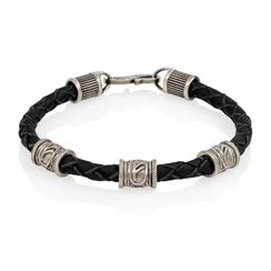 Браслет гайтан черный 5 мм с тремя рунами Феху Мельхиор