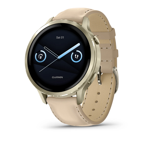 Умные часы Garmin Venu 4 - 41 мм лунно-золотистый с кожаным ремешком песочного цвета