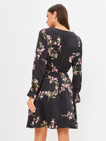 Платье мини 0155 черный шелк с цветами