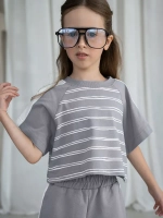 Летний серый костюм для девочки, футболка и кюлоты