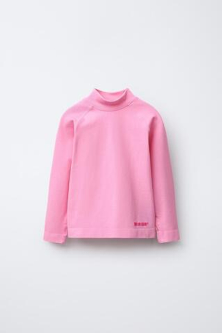 ZARA ТЕРМОФУТБОЛКА В РУБЧИК С РЕЛЬЕФНОЙ НАДПИСЬЮ, РОЗОВЫЙ