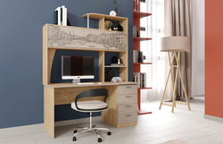 Стол компьютерный СК-11 Дуб натуральный светлый / Капучино / Фотопечать