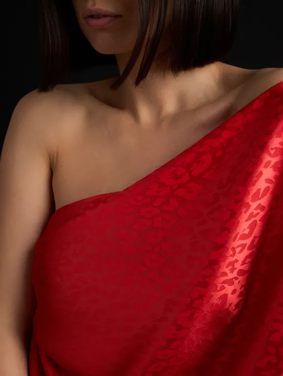 Ткань шелк Армани Жаккард, арт.1885, дизайн "лео", красный алый