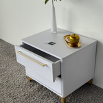 Тумба прикроватная на ножках с ящиками ROYAL 5203 эко (Белый-Золото-р.золото)