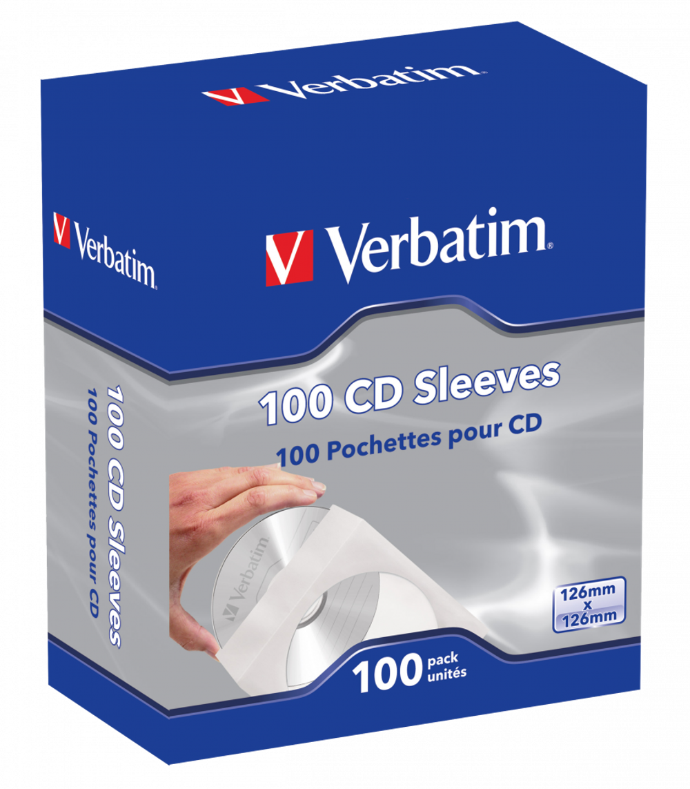 Конверты Verbatim 100 CD Sleeves для оптических дисков, бумажные, 100 шт