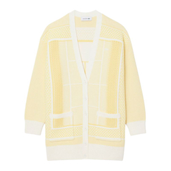 Женская Кофта теннисная Lacoste Tennis Court Jacquard Long - white/yellow