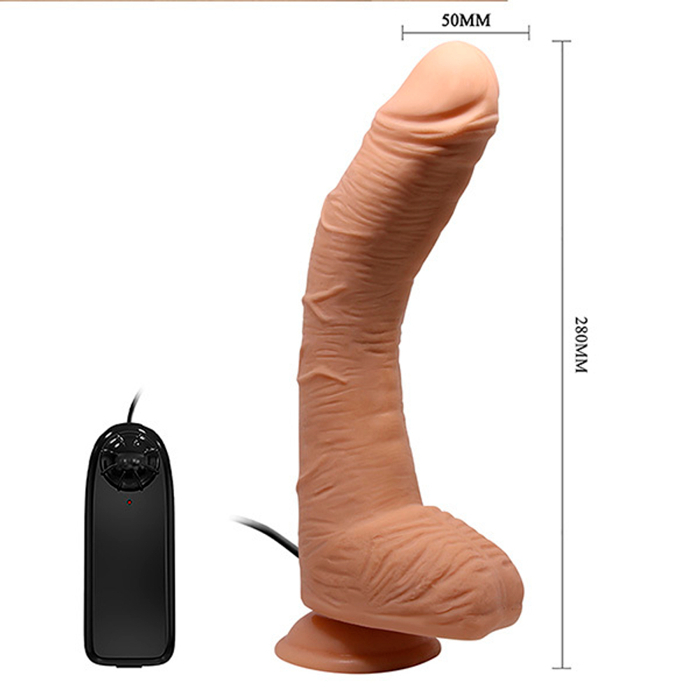 Телесный вибратор-гигант на присоске с выносным пультом 28см Baile Love Alex BW-008037Z