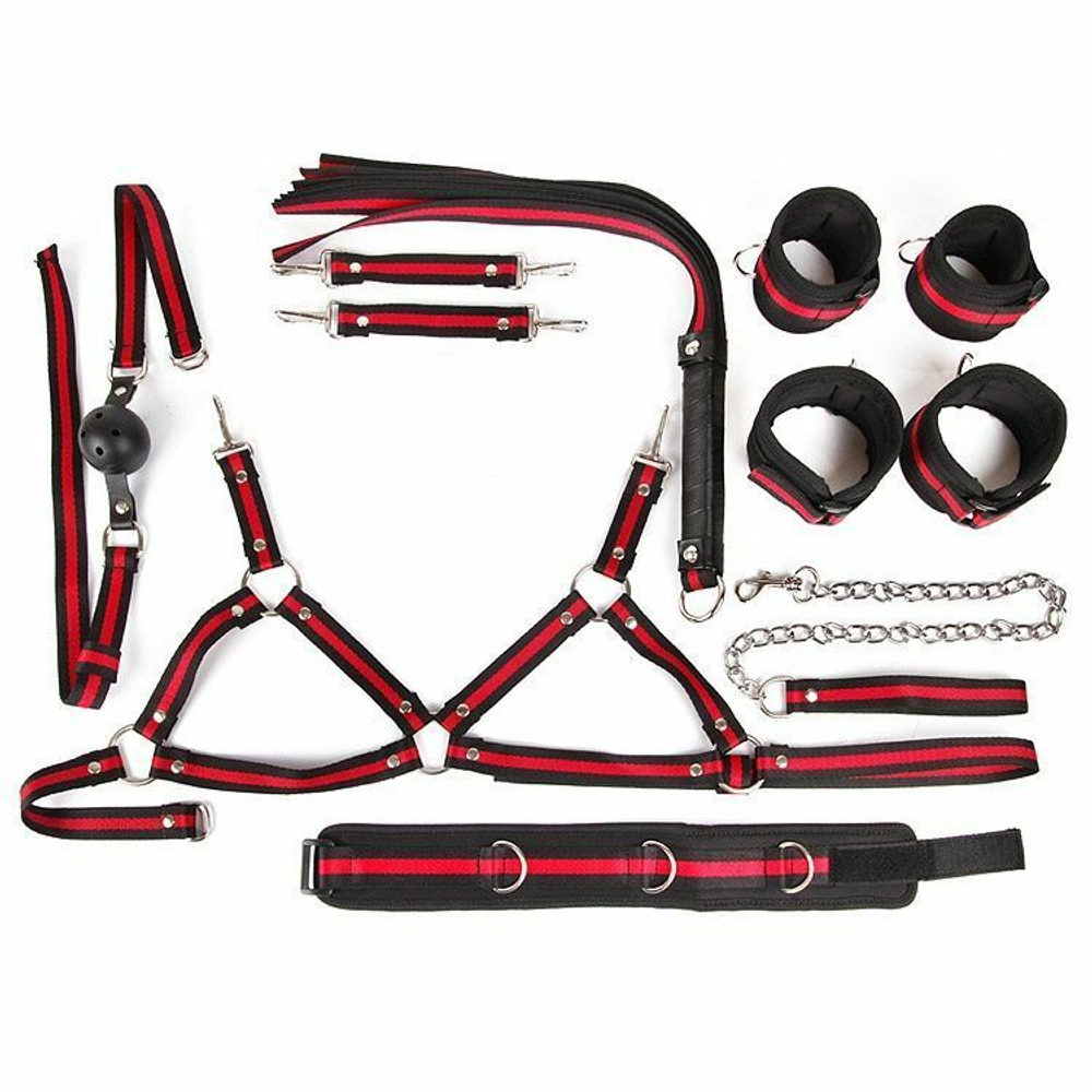 Большой БДСМ-набор Bondage Kits (Цвет: черный с красным)