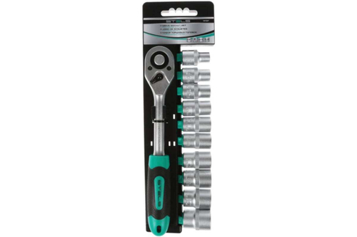 14127 Набор торцевых головок, 1/2", головки 10 - 22 мм, с трещот. ключом, CrV, 11 предм.  Stels