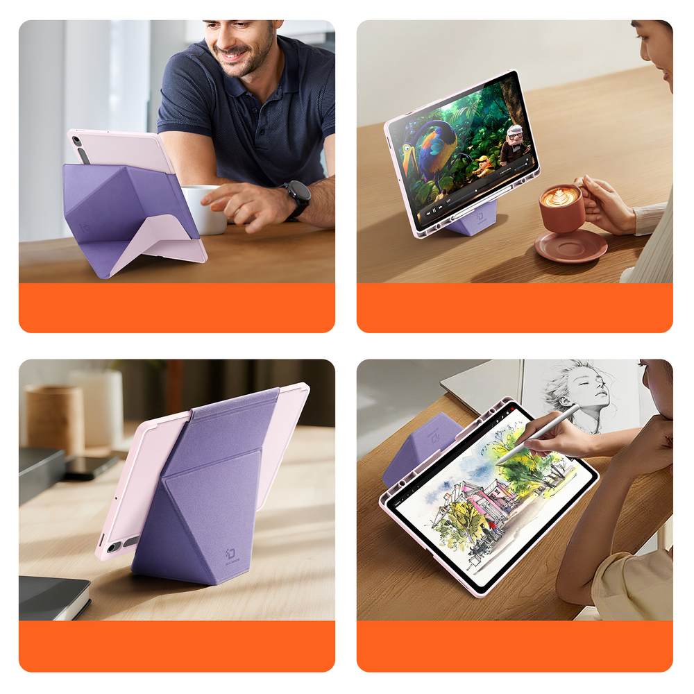 Складной чехол книжка розового цвета для Samsung Galaxy Tab S10 FE+, серия Vers Series от Dux Ducis, с магнитным держателем Pencil