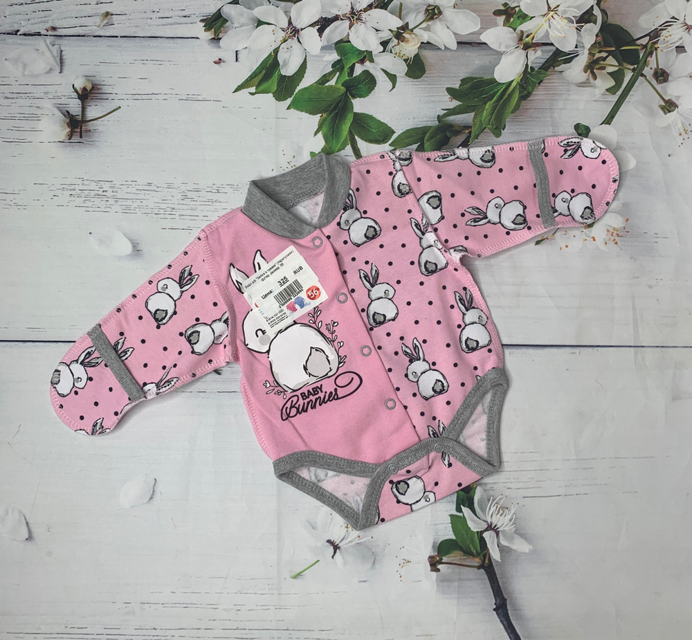 Боди д/р "Зайка в травке" (Карапуззики) футер (Размер: 80)