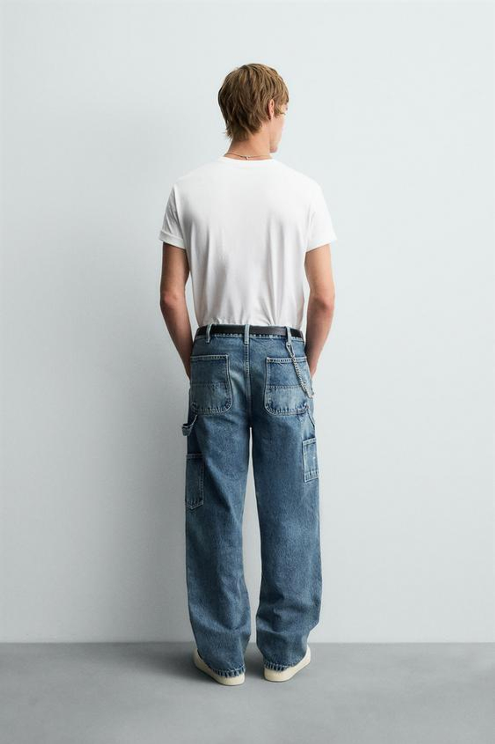 ZARA ДЖИНСЫ В РАБОЧЕМ СТИЛЕ С ЭФФЕКТОМ ПОТЕРТОСТИ, СИНИЙ