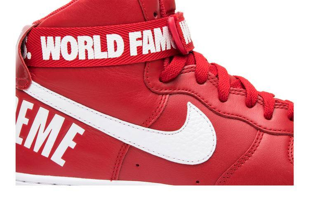 Supreme X Nike Air Force 1 World Famous Red Hyper Sneakers