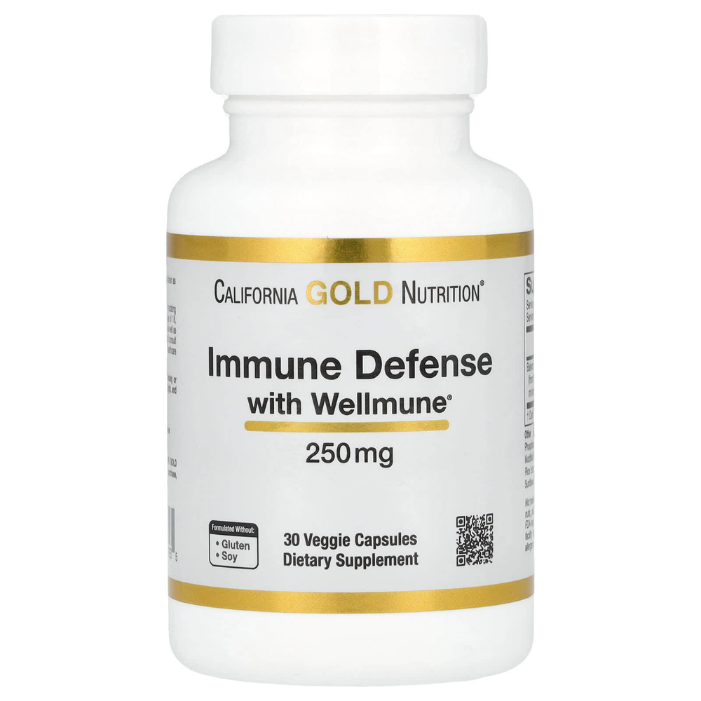 California Gold Nutrition, Immune Defense с Wellmune®, добавка для поддержки иммунитета, бета-глюкан, 250 мг, 30 растительных капсул