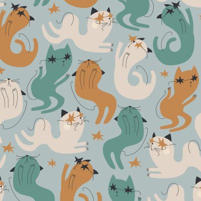 Космические ретро коты бесшовный узор