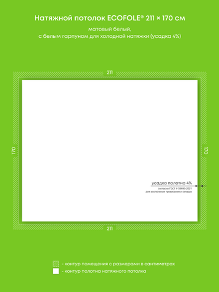 Матовый натяжной потолок 3.6 м2
