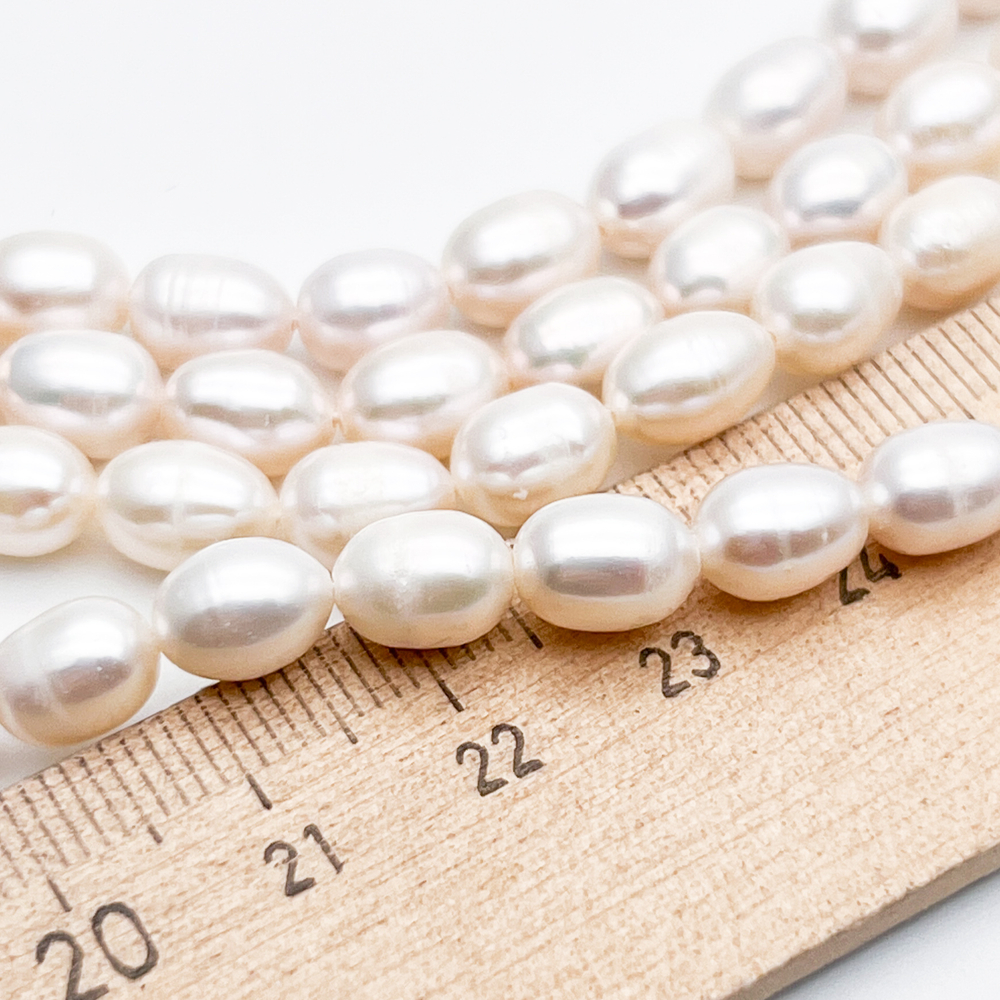 Жемчуг бусины (сорт Б), размер около 7,3-8,5 мм, цена за нить 36 см