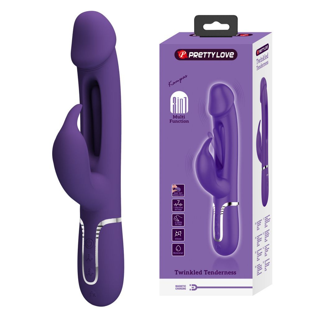 Сливовый вибратор-кролик с функцией фингеринга Kampas - 23,2 см. (Цвет: сливовый)