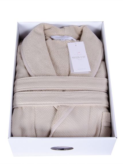 QUATTRO КУАТТРО бежевый вафельно- махровый халат  Maison Dor Турция