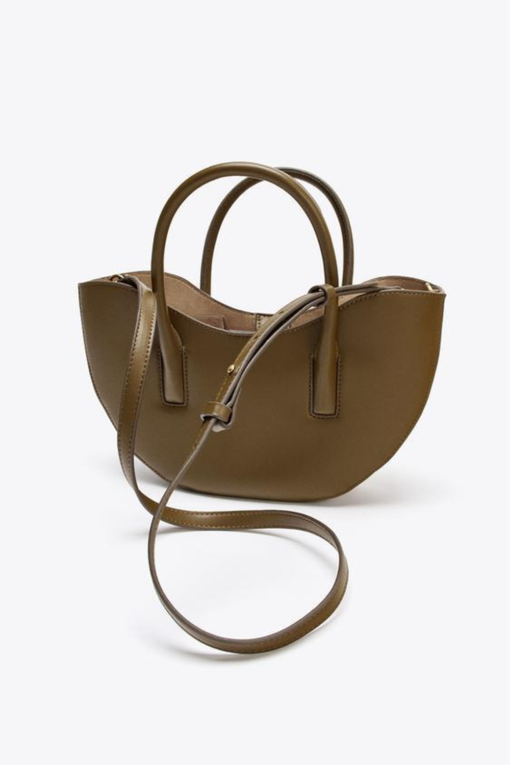 ZARA МИНИ-СУМКА-ШОПЕР ОВАЛЬНОЙ ФОРМЫ, ЗЕЛЕНЫЙ