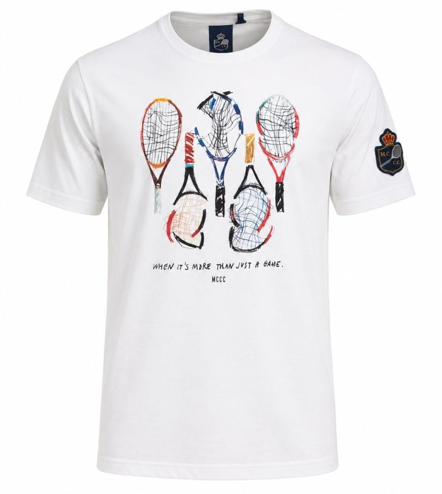 Футболка для мальчика теннисная Monte-Carlo Country Kids Club MCCC Rackets Print - milk