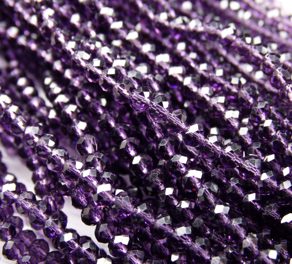 БП031НН23 Хрустальные бусины "рондель", цвет: фиолетовый прозрачный, 2х3 мм, кол-во: 95-100 шт.