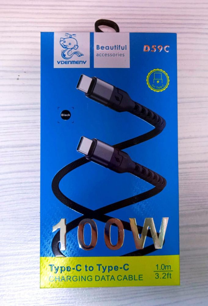 Кабель DENMEN D59C Type-C-Type-C 100W 3A 1м Nylon Black
