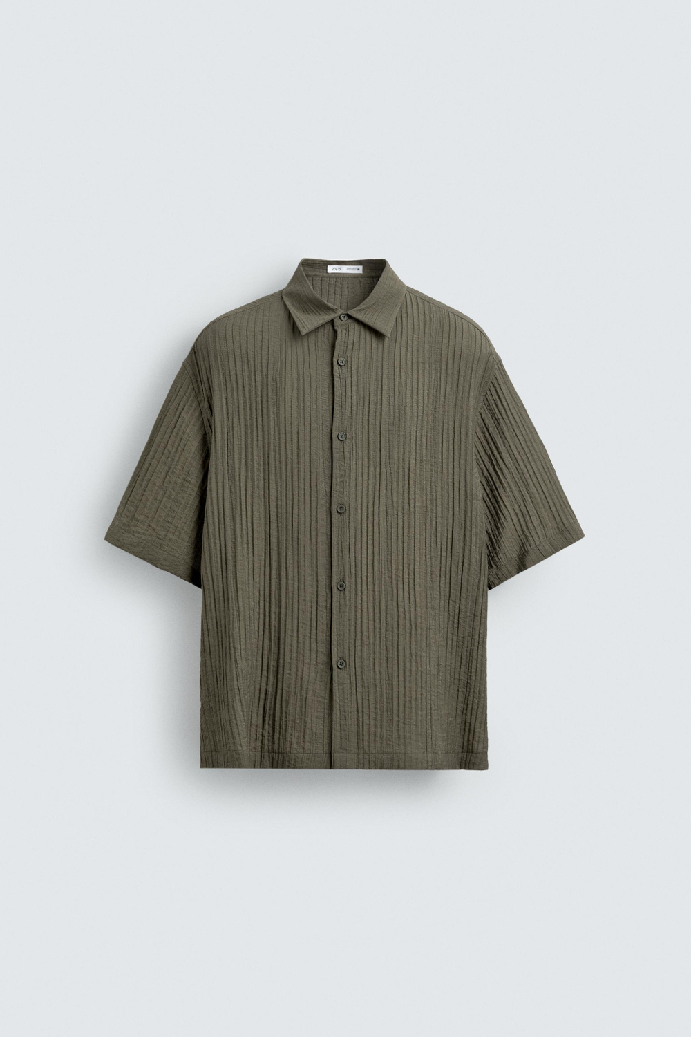 ZARA РУБАШКА ИЗ СТРУЯЩЕЙСЯ РЕЛЬЕФНОЙ ТКАНИ, ХАКИ