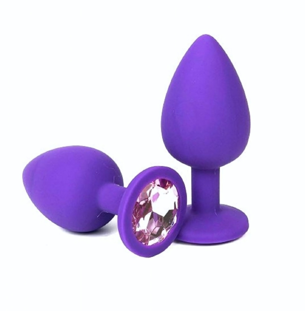 Анальная втулка фиолетовая с кристаллом Large светло розовый 9,5 см