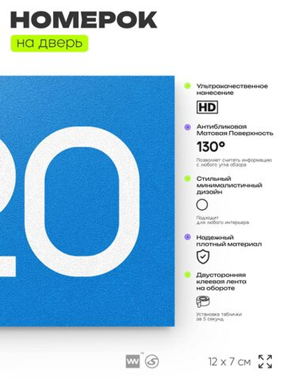 Номер на дверь 420, табличка на дверь для офиса, квартиры, кабинета, аудитории, склада, голубая 120х70 мм, Айдентика Технолоджи