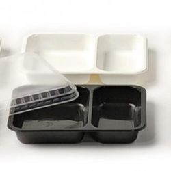 Контейнер двухсекционный, белый, СВЧ, 22,5*17,5*4,5 см, PP, 125 шт/уп (крышка 81210078)