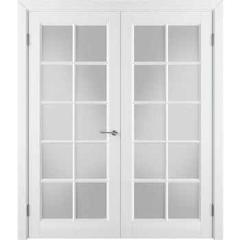 Межкомнатная дверь эмаль VFD Glanta Polar белая остеклённая распашная двустворчатая