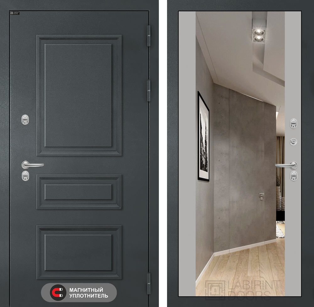 Дверь с терморазрывом Входная Лабиринт ATLANTIC С зеркалом Максимум Грей софт