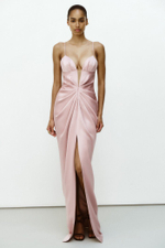 Платье макси драпированное из сатина с разрезом