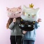 Шар (19''/48 см) Фигура, Голова, Волшебный котенок, Розовый, 1 шт.