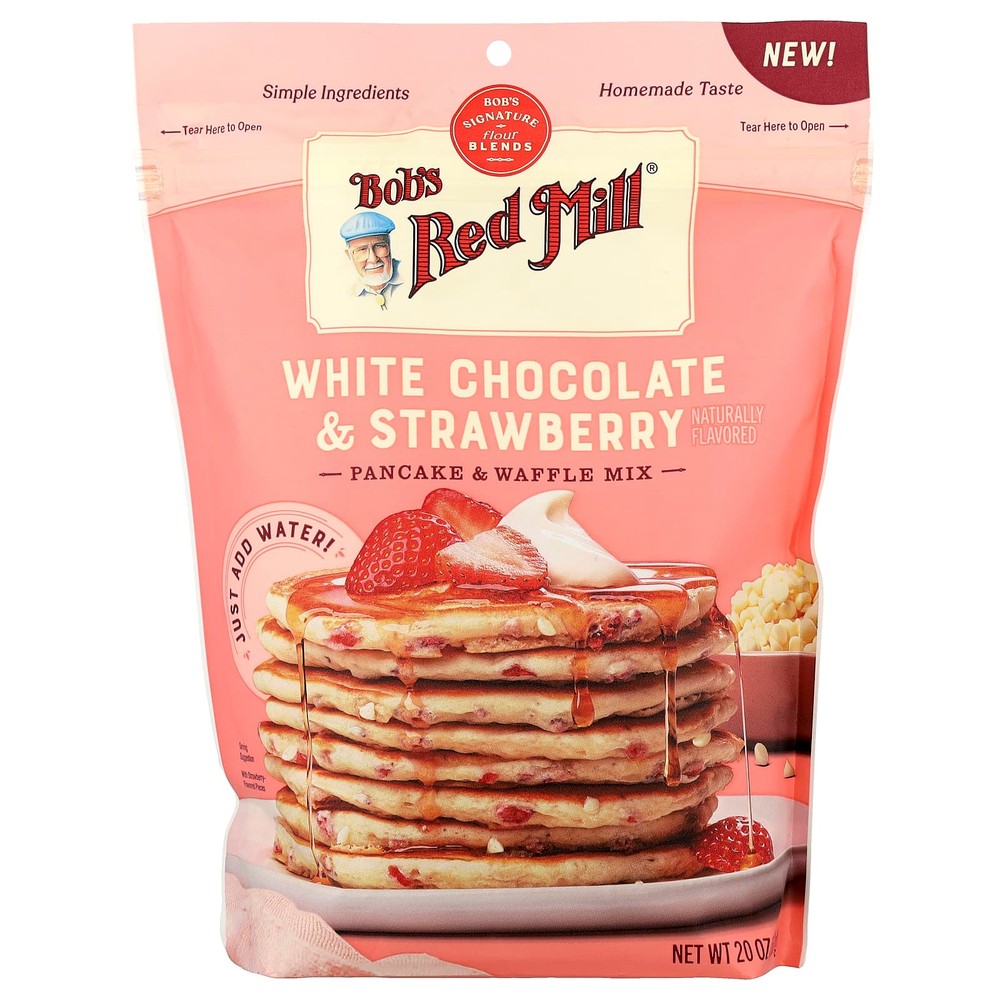 Bob's Red Mill, смесь для выпекания блинов и вафель с белым шоколадом и клубникой, 567 г (20 унций)