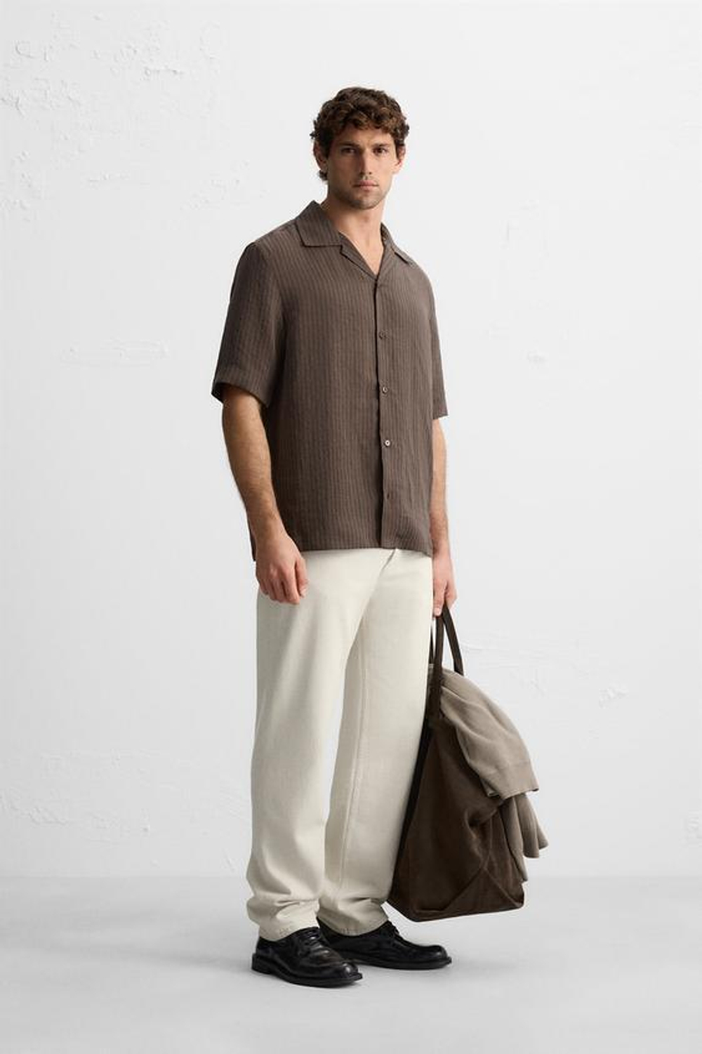 ZARA ЖАККАРДОВАЯ РУБАШКА В ПОЛОСКУ, ЧЕРНЫЙ-КОРИЧНЕВЫЙ