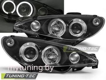 Передние фары angel eyes black для Peugeot 206
