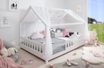 Кровать-домик 140x200 Чайн из сосны с регулировкой высоты, бортиками и основанием, белая
