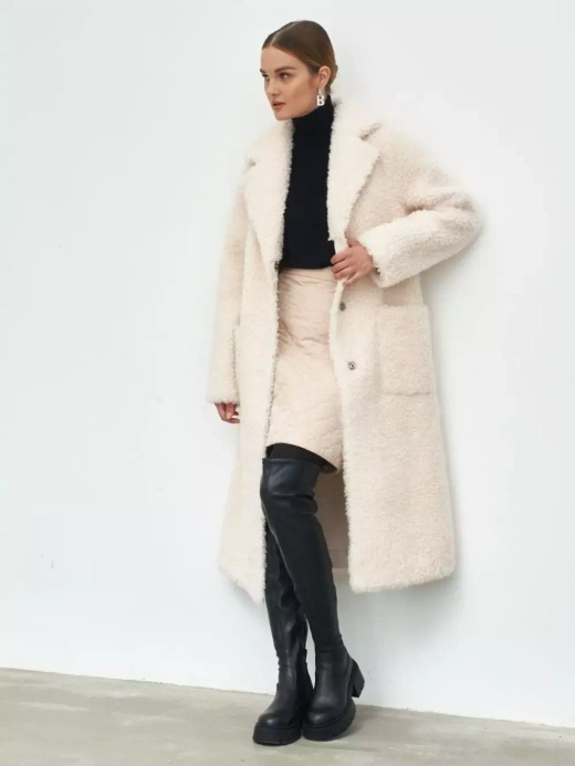 Шуба женская чебурашка тедди пальто из шерсти мериноса, жемчужная, SilverFox