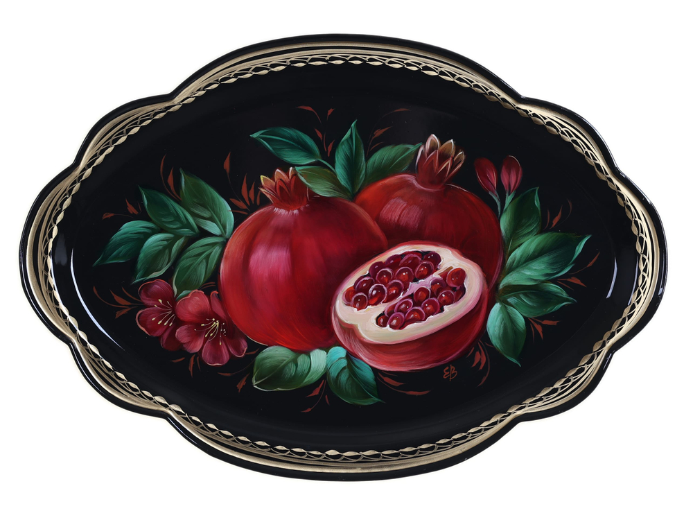 Жостовский поднос декоративный, размер 32х22 см (A11), металлический