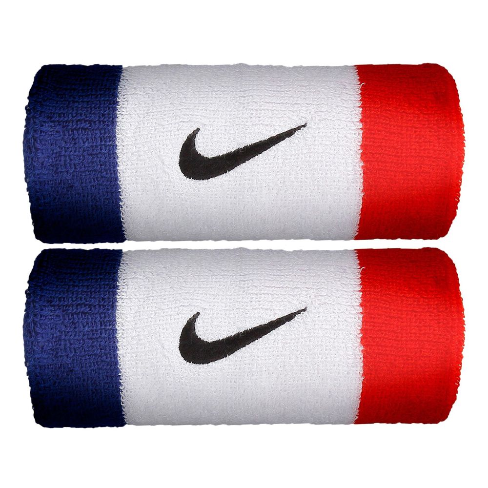 Nike Swoosh Doublewide Wristband 2 Pack - White, Blue